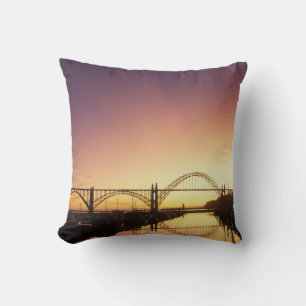 Sun setting behind the Newport Bridge, Oregon Cushion