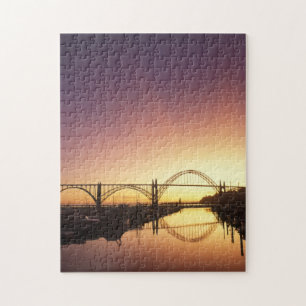 Sun setting behind the Newport Bridge, Oregon Jigsaw Puzzle