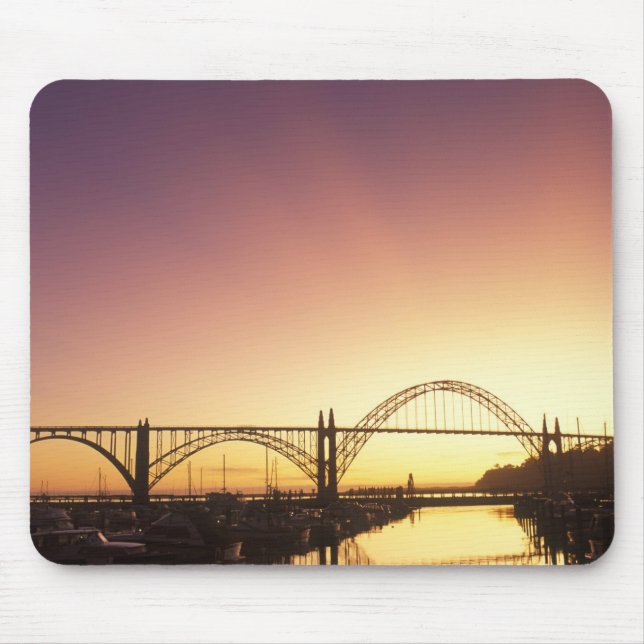 Sun setting behind the Newport Bridge, Oregon Mouse Pad (Front)
