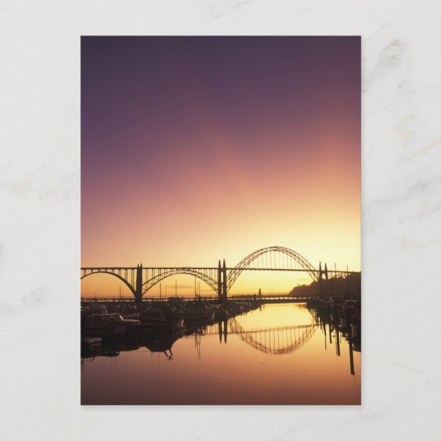 Sun setting behind the Newport Bridge, Oregon Postcard (Front)