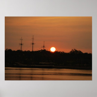 Sun Setting Behind the Pirate Ship Poster.... Poster