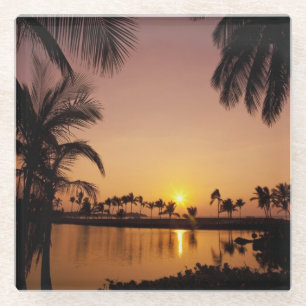 Sun setting on Anaeho'omalu Bay, Big Island Glass Coaster