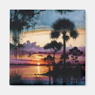 Sun setting over the bayou magnet