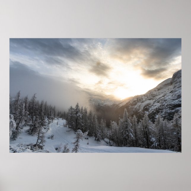 Sun shining at stunning winter scenery poster (Front)