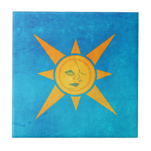 Sun Shining, Moon Sleeping--sun and moon symbol Tile