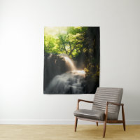 Sun shining on a magical waterfall