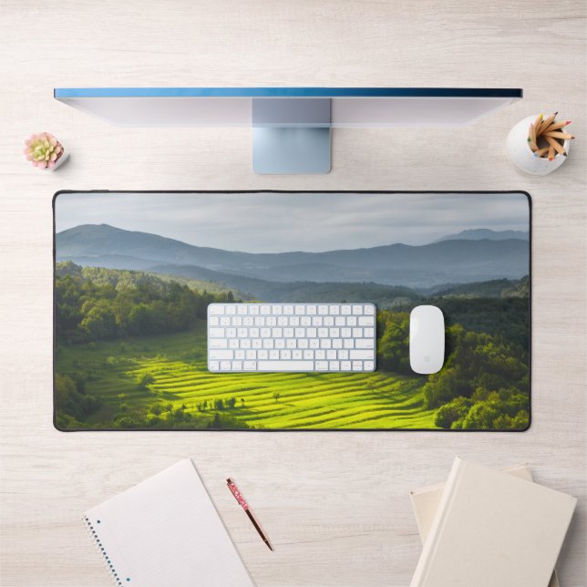 Sun shining on field of terraces desk mat (Office 1)