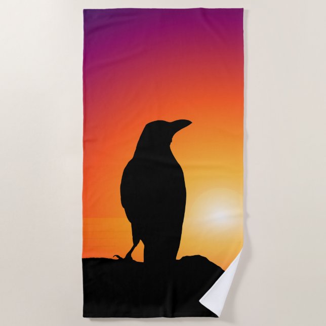 Sun Silhouette Black Raven Beach Towel (Front)