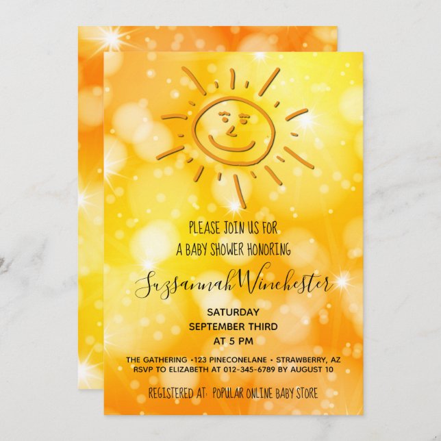 Sun Sketch Gender Neutral Template Invitation (Front/Back)