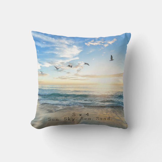 Sun. Sky. Sea. Sand. Beach Scene Cushion (Front)