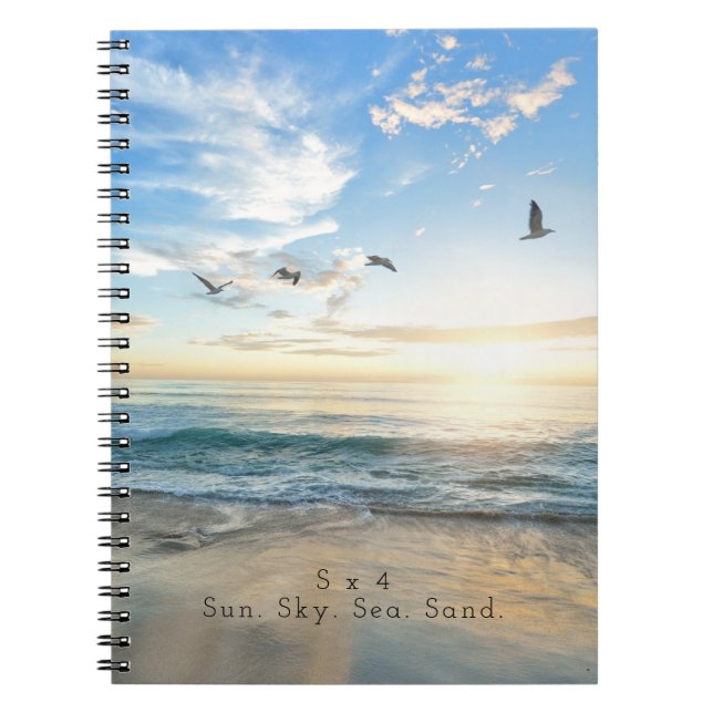 Sun. Sky. Sea. Sand. Beach Scene Notebook (Front)
