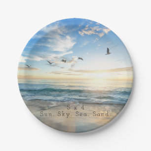 Sun. Sky. Sea. Sand. Beach Scene Paper Plate