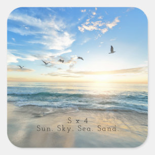 Sun. Sky. Sea. Sand. Beach Scene Square Sticker