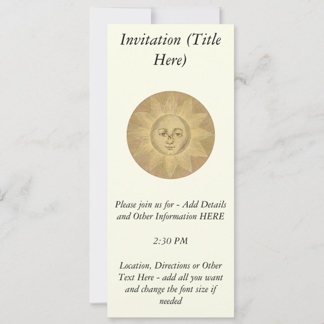 Sun - Solar Detail from Antique Map circa 1780 Invitation (Front)