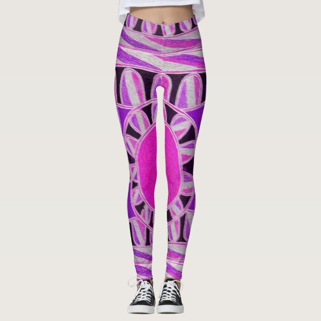 SUN SOLAR ENERGY Abstract Geometric Pink,White Leggings (Front)