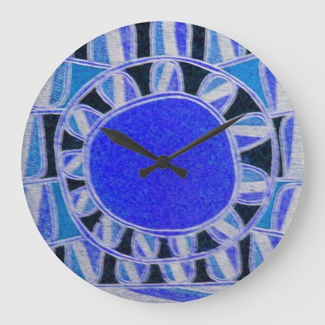 SUN SOLAR ENERGY Blue White Black Large Clock (Front)