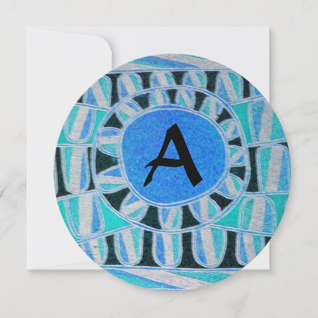 SUN SOLAR ENERGY MONOGRAM Aqua Blue Abstract Invitation (Front)