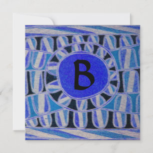 SUN SOLAR ENERGY MONOGRAM Aqua Blue Black Abstract Invitation