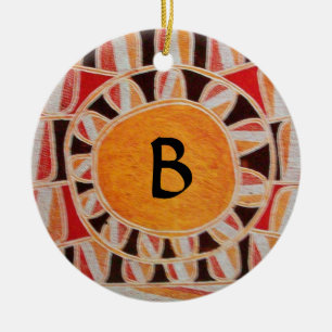 SUN SOLAR ENERGY MONOGRAM yellow orange red black Ceramic Tree Decoration