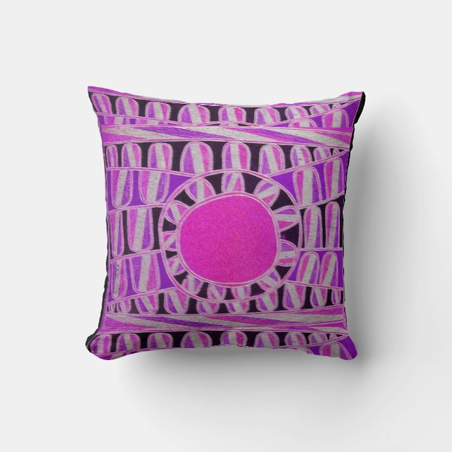 SUN SOLAR ENERGY  Pink Purple Fuchsia Black White Cushion (Front)