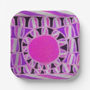 SUN SOLAR ENERGY Pink Purple White Black Paper Plate