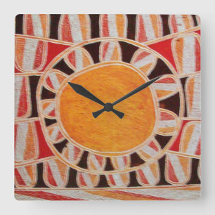 SUN SOLAR ENERGY yellow orange red black Square Wall Clock