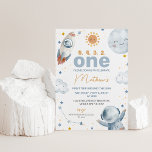 Sun Space First Trip Around the Sun 1st Birthday  Invitation<br><div class="desc">Sun Space First Trip Around the Sun 1st Birthday Invitation Sweet outer space or first trip around the sun first birthday invitation for a baby boy featuring a small sun, planet, stars, spaceship and spaceman. This boy's first trip around the sun is ideal for a space themed first birthday party....</div>