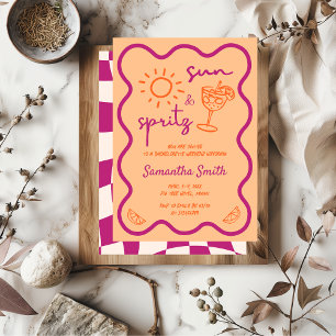Sun & Spritz Bachelorette Party Hand Drawn Funky Invitation