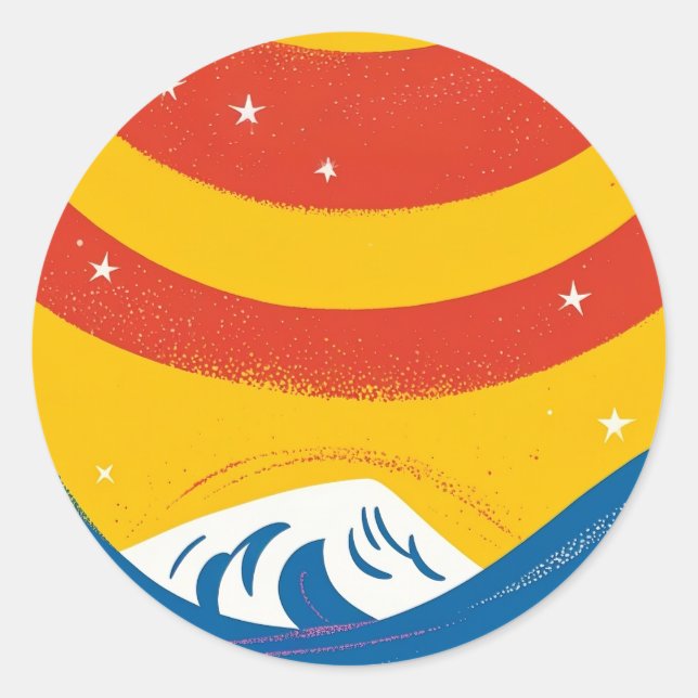 Sun, Stars, and Waves Classic Round Sticker (Front)