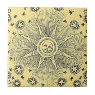 Sun Stars Antique Night Sky Mediaeval Zodiac Ceramic Tile
