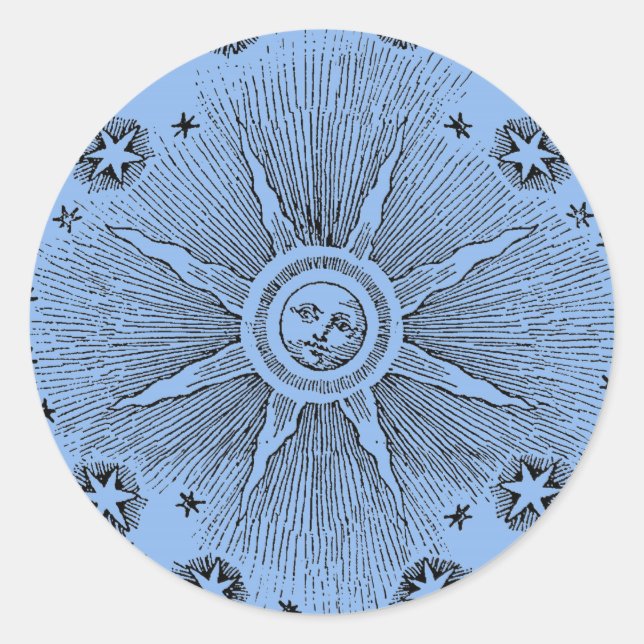 Sun Stars Antique Night Sky Mediaeval Zodiac Classic Round Sticker (Front)