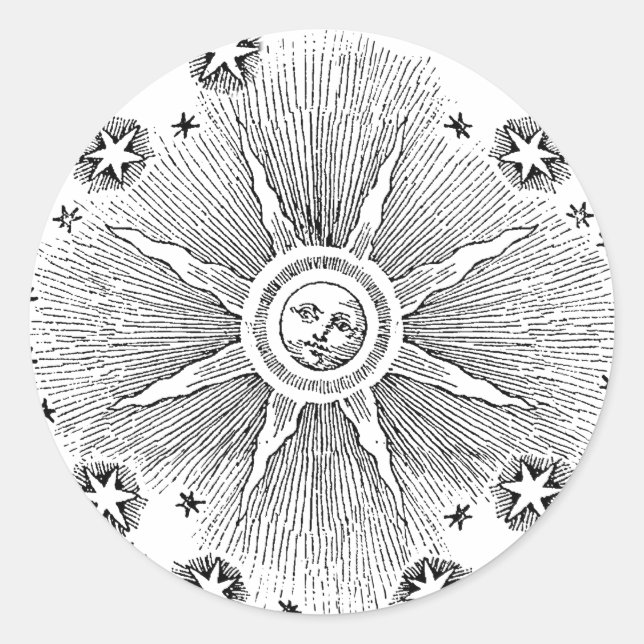 Sun Stars Antique Night Sky Mediaeval Zodiac Classic Round Sticker (Front)
