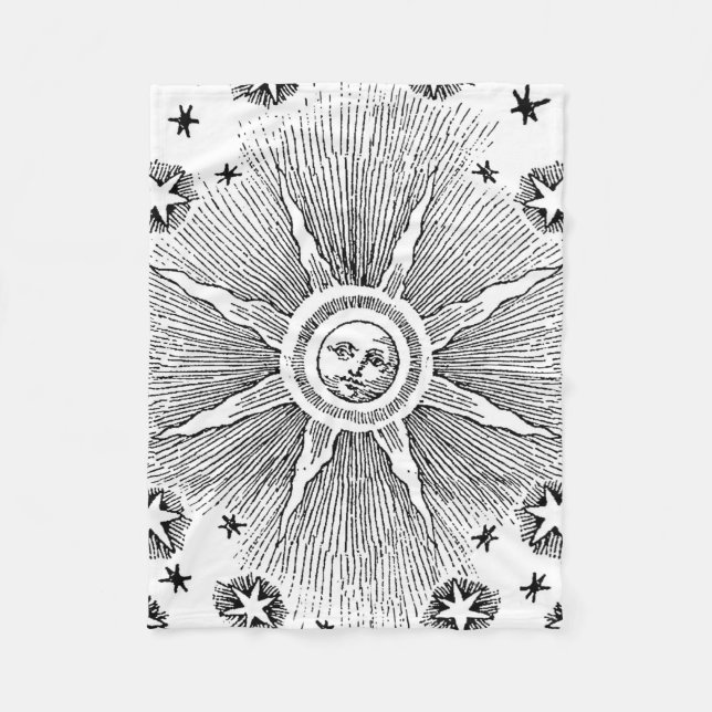 Sun Stars Antique Night Sky Mediaeval Zodiac Fleece Blanket (Front)