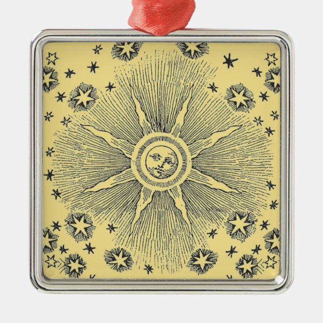 Sun Stars Antique Night Sky Mediaeval Zodiac Metal Ornament (Front)