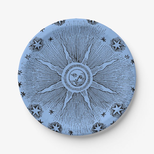Sun Stars Antique Night Sky Mediaeval Zodiac Paper Plate (Front)
