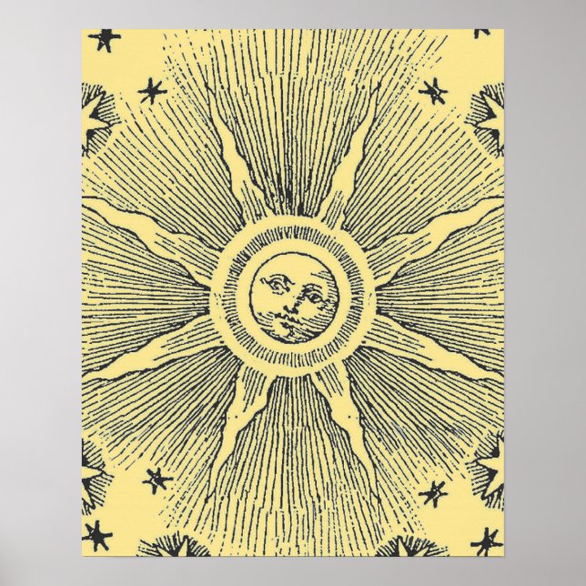 Sun Stars Antique Night Sky Mediaeval Zodiac Poster (Front)