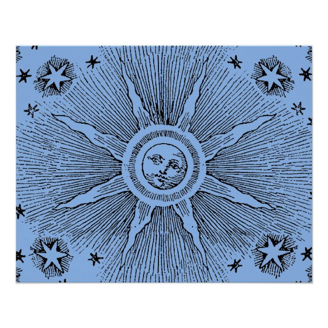 Sun Stars Antique Night Sky Mediaeval Zodiac Poster (Front)