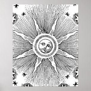 Sun Stars Antique Night Sky Mediaeval Zodiac Poster