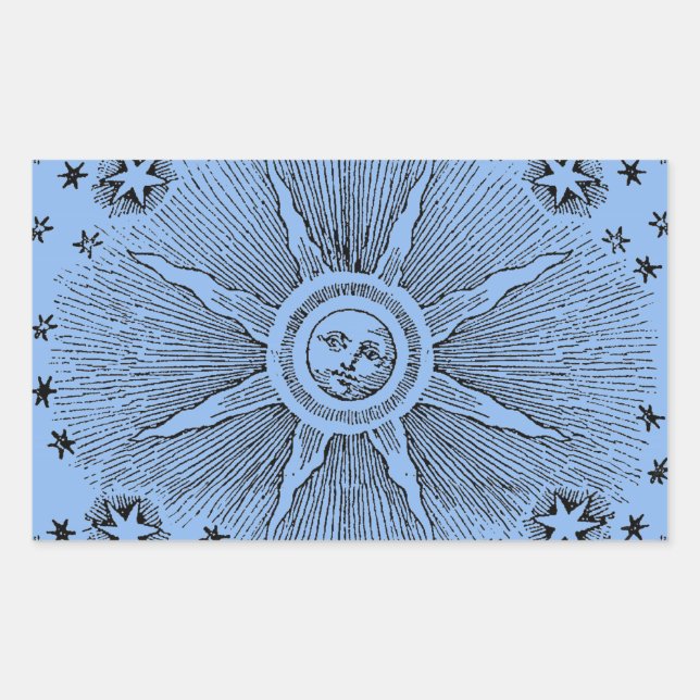 Sun Stars Antique Night Sky Mediaeval Zodiac Rectangular Sticker (Front)