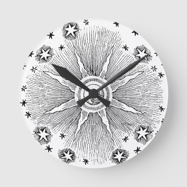 Sun Stars Antique Night Sky Mediaeval Zodiac Round Clock (Front)