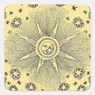 Sun Stars Antique Night Sky Mediaeval Zodiac Square Sticker