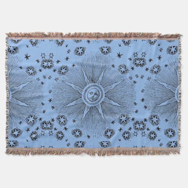 Sun Stars Antique Night Sky Mediaeval Zodiac Throw Blanket (Front)