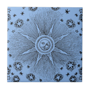 Sun Stars Antique Night Sky Mediaeval Zodiac Tile