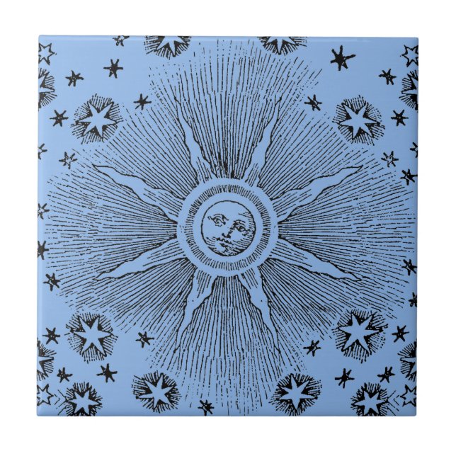 Sun Stars Antique Night Sky Mediaeval Zodiac Tile (Front)