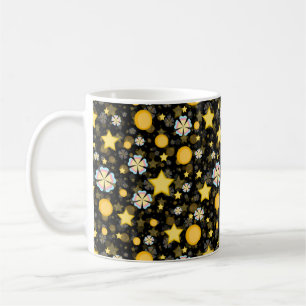Sun Stars Flowers Glitter Black Design Coffee Mug