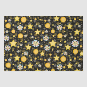 Sun Stars Flowers Glitter Black Design  Tissue Paper