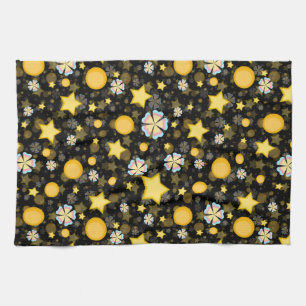 Sun Stars Flowers Glitters Pattern Design Tea Towel