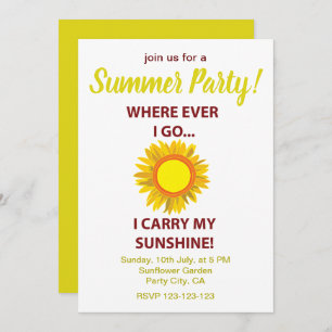 Sun Sunflower Sunshine Summer Party Invitation