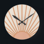 Sun Sunrise Earth Tones Terracotta Retro Sunshine Round Clock<br><div class="desc">Sun Print – beige and earth tones - Sunshine,  Modern Abstract Geometric Sunrise.</div>