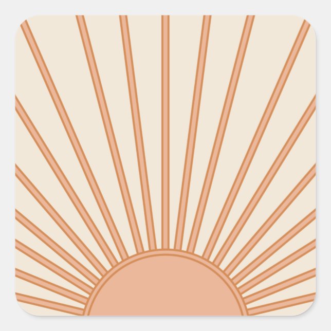 Sun Sunrise Earth Tones Terracotta Retro Sunshine Square Sticker (Front)